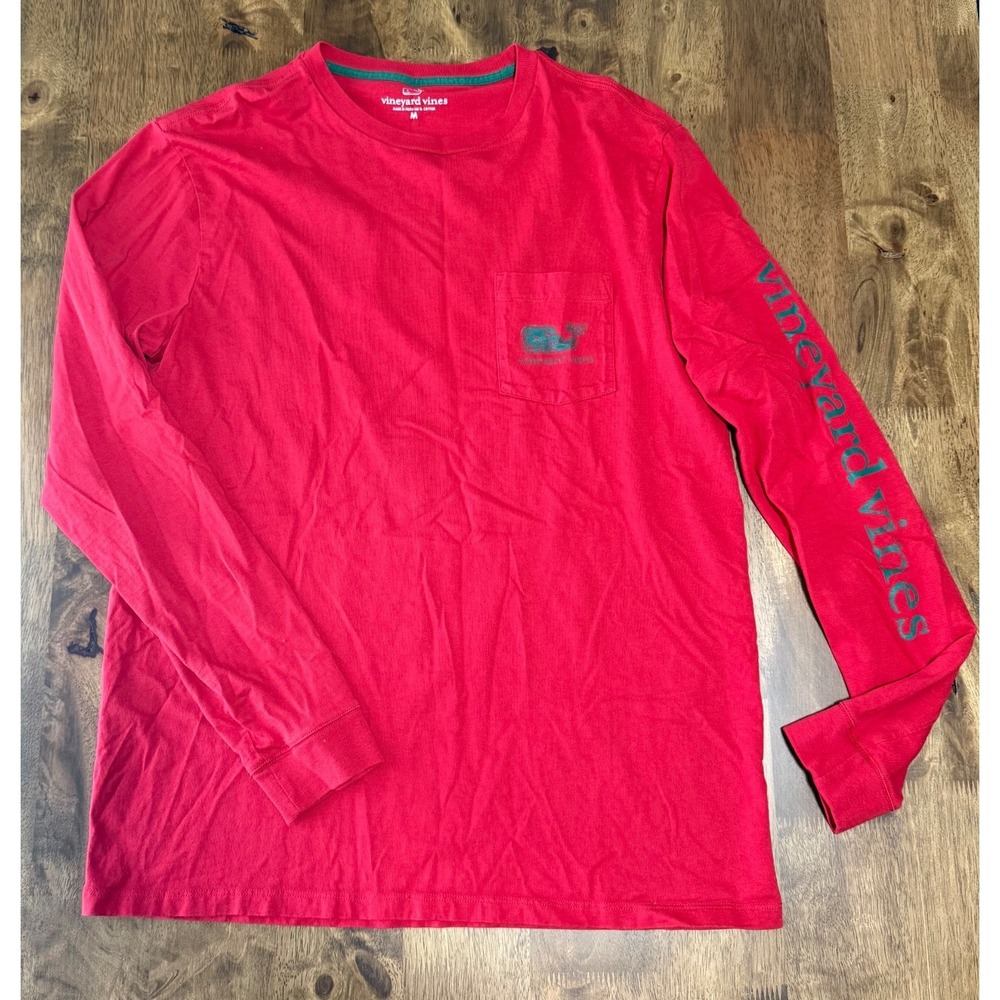 Mens Vineyard Vines long sleeve red pocket tshirt whale 100% cotton size M